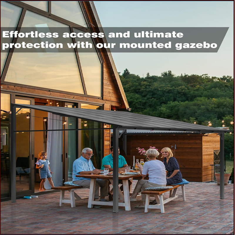12' x 14' Gray Aluminum Hardtop Lean-to Gazebo