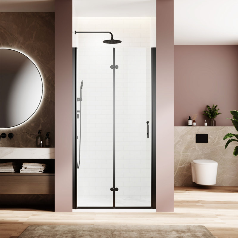 Bifold Swing Double Glass Panel Shower Door 30 In.W X 72 In.H