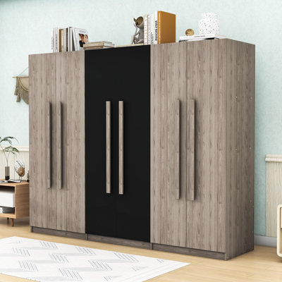 Wood 6-Door Wardrobe with Integrated Drawers, Shelves and Hanging Rails by Latitude Run