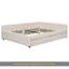 Grand lit plateforme tapissier avec port USB et 2 tiroirs, beige-2035398761