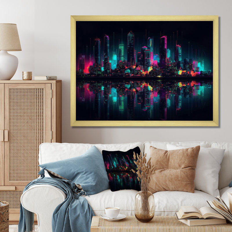 «Oddrun», impression sur toile rose et verte Horizons I, Encadrement doré, H 24 po x l 32 po x P 1 po