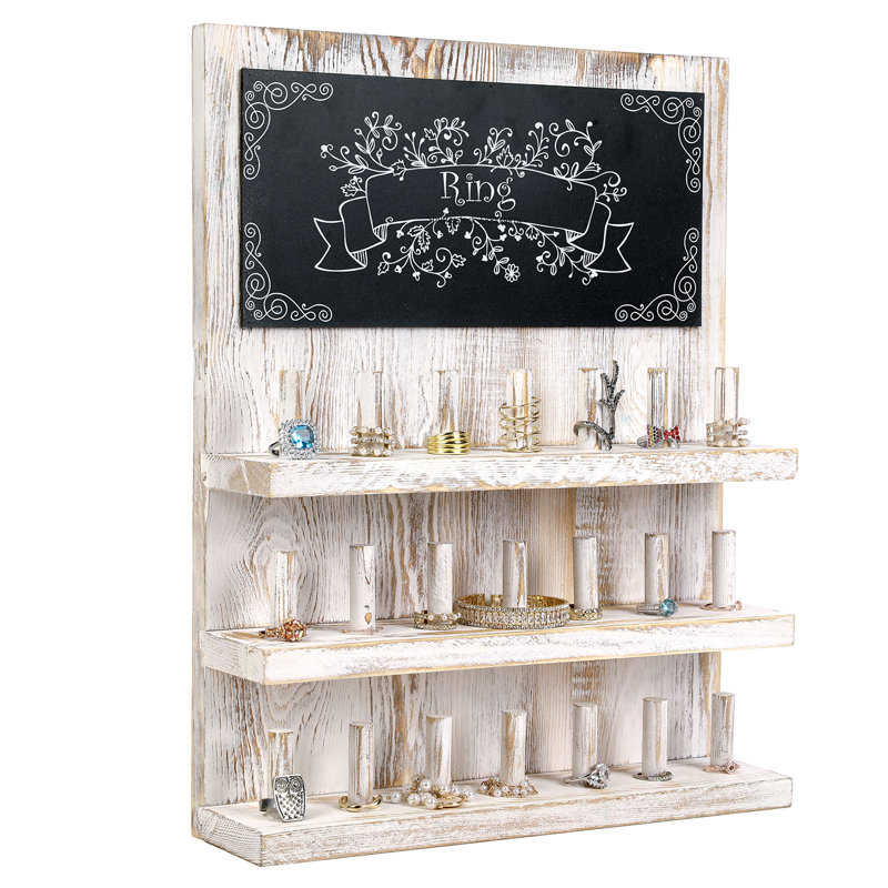 Ring Rack Solid Wood Wall Mounted Jewellery Holder, Off White