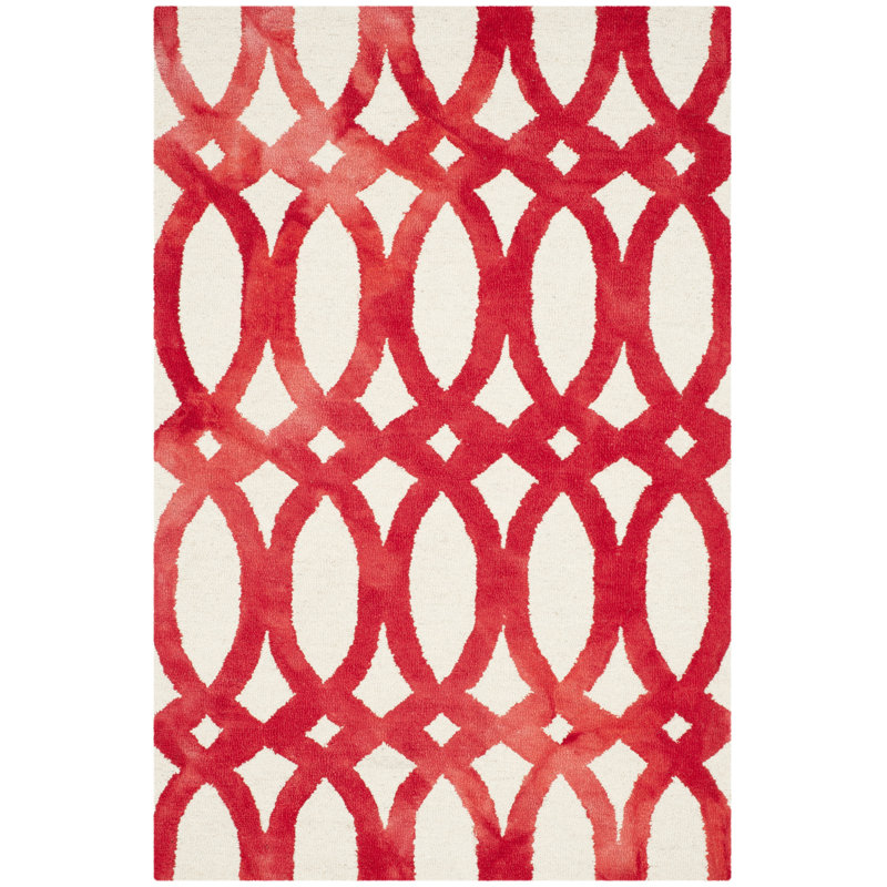 Tapis rouge / ivoire en laine / coton touffeté à la main Amekia, Rectangle 2 pi x 3 pi