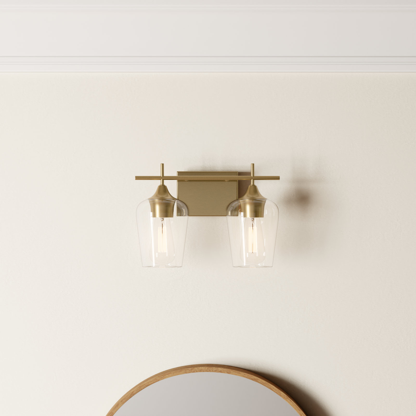 Breena 2 Light Transparent Dimmable Vanity Light, Warm Brass