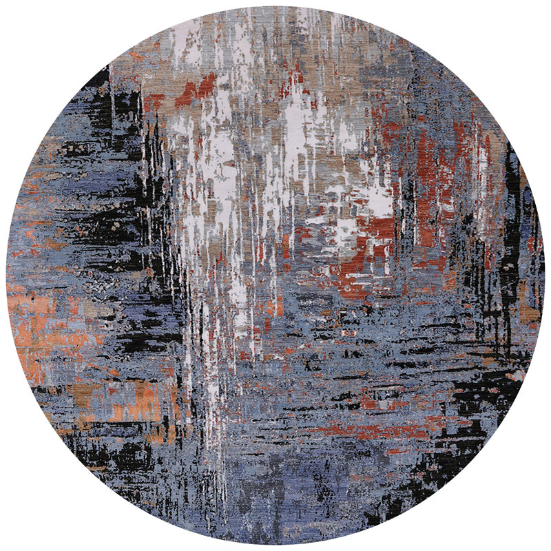 Tapis bleu / noir / gris à motif abstrait Bruceville, Rond 6 pi