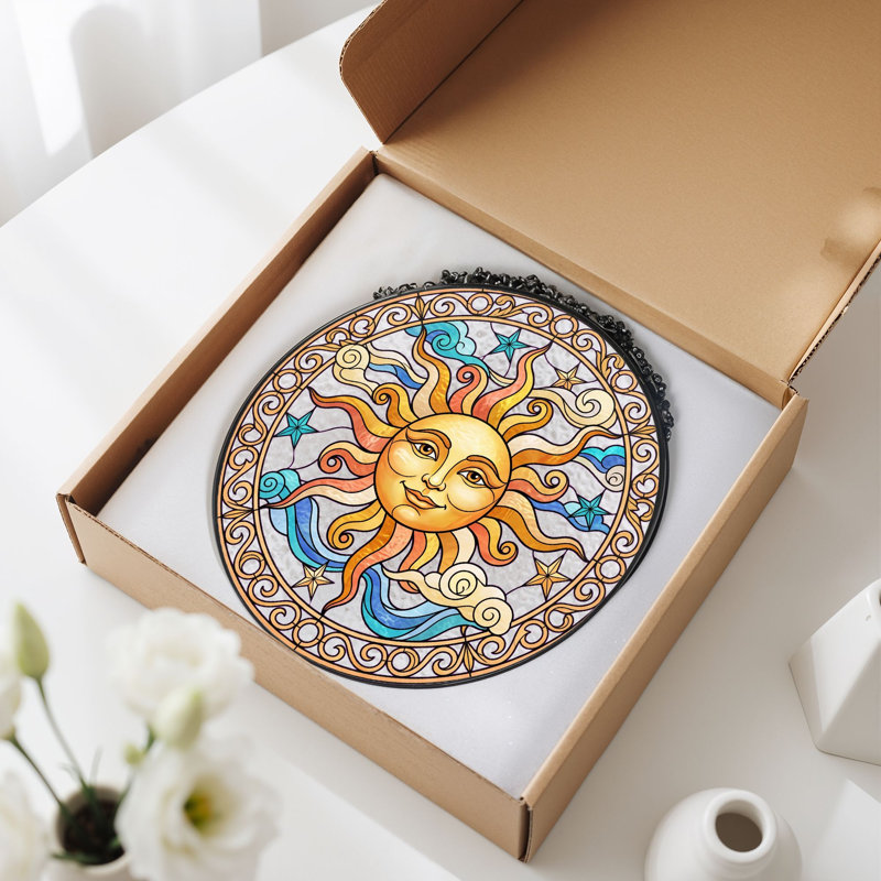 Panneau de vitrail Sun Face ， 7,8H, 7.8"H