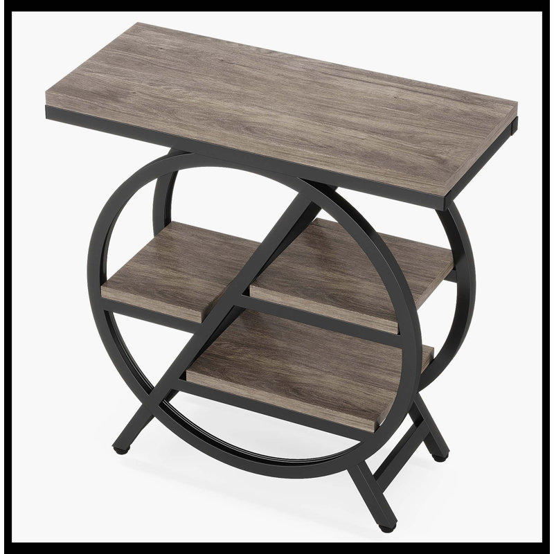 Table de bout à 4 niveaux, petite table d'appoint avec tablettes de rangement, Noir, Gris