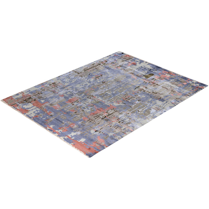 Tapis noué à la main de conception unique Ikat - mauve, 9 pi 2 po x 12 pi 3 po