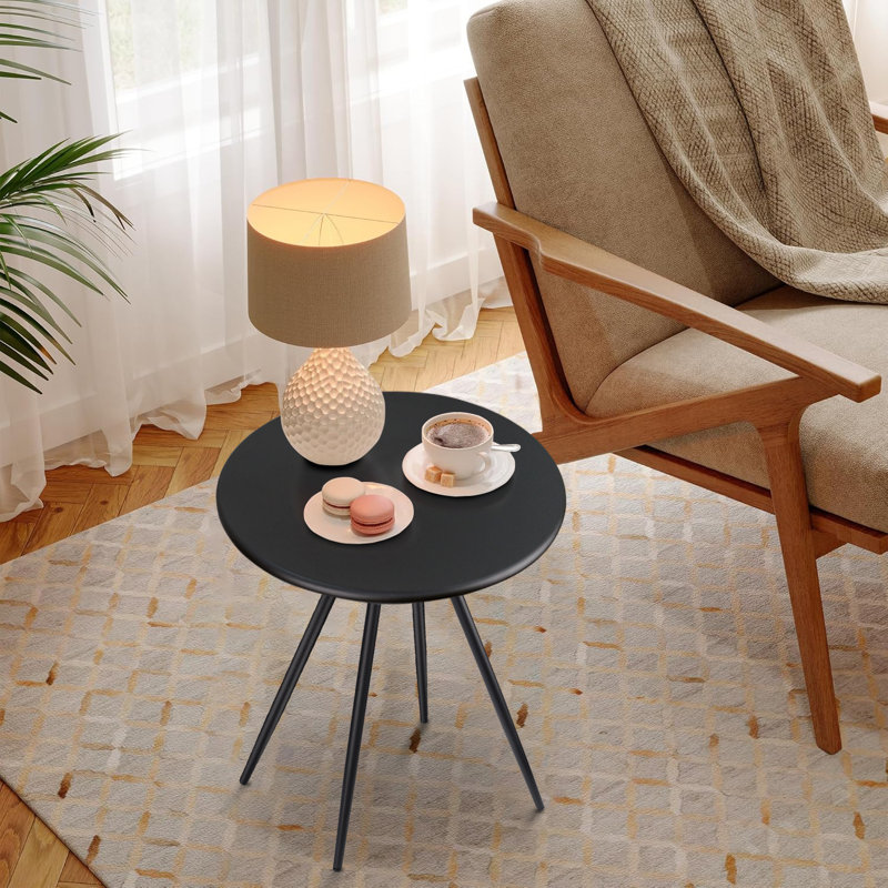 Metal End Table, Round Accent Coffee Side Table, Anti-Rust And Waterproof, Sofa Side Table For Living Room Bedroom Balcony (Black)