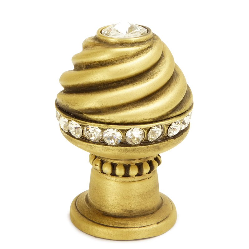 Cache medium round knob with side crystals in finish Museum Gold