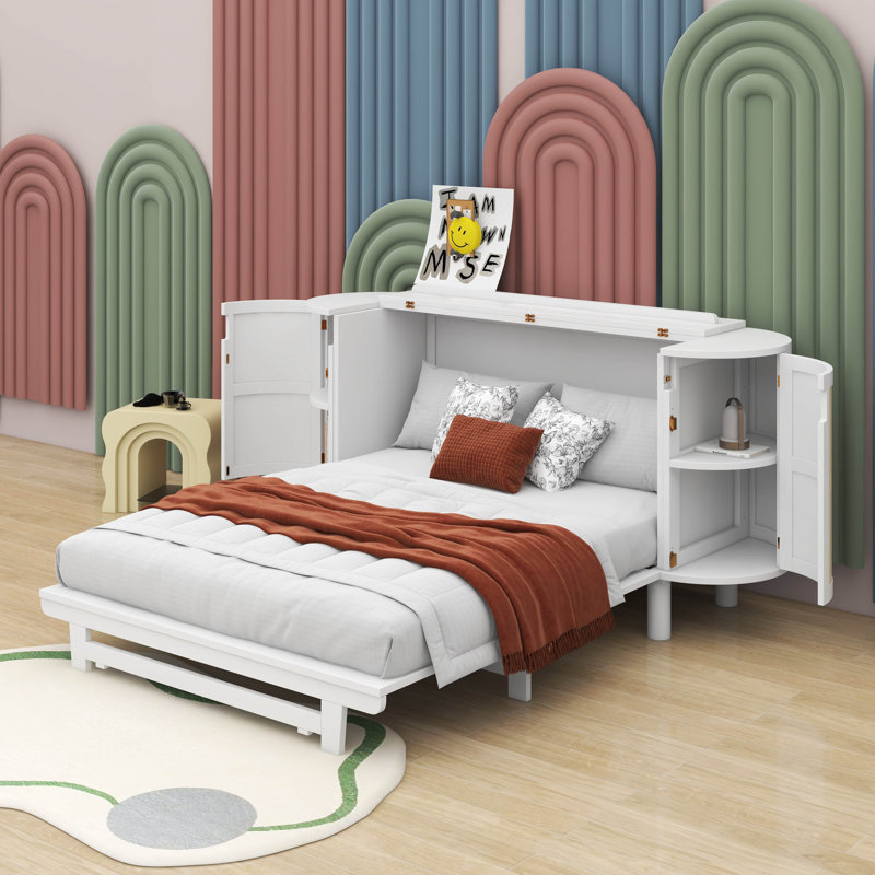 Grand lit escamotable avec rangement dissimulé, Blanc