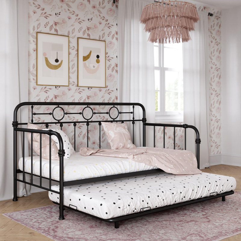 Twin Black Metal Daybed with Trundle and Drawer