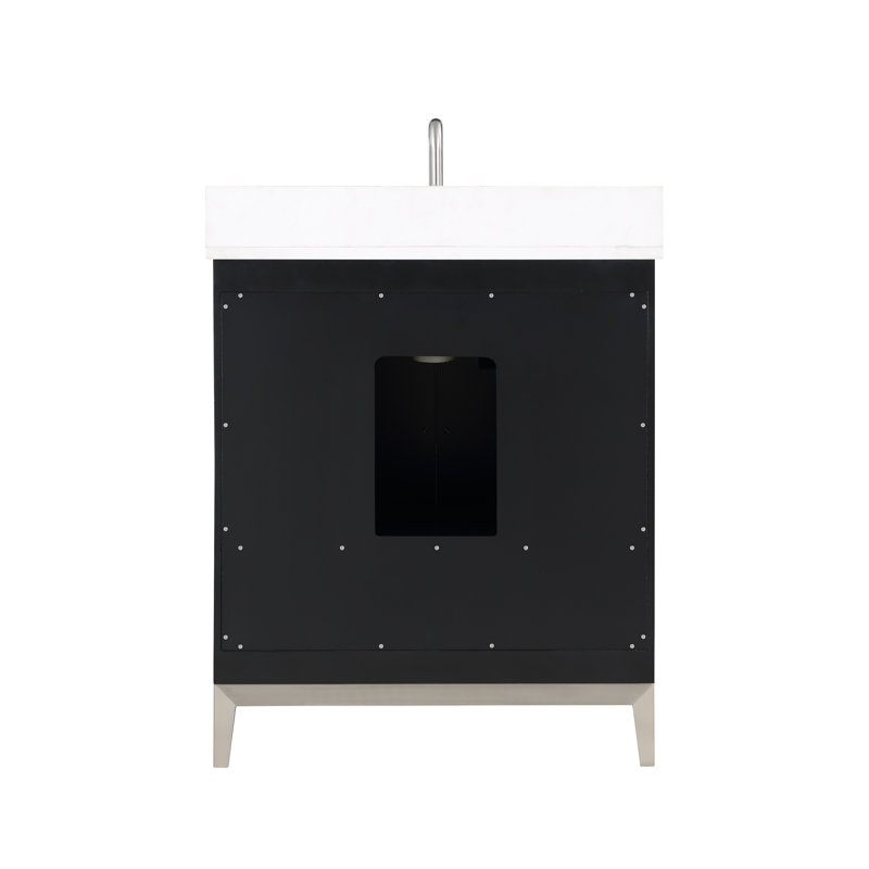 Gracie 30'' W Single Vanity, Midnight Black, Satin Brass, White Quartz