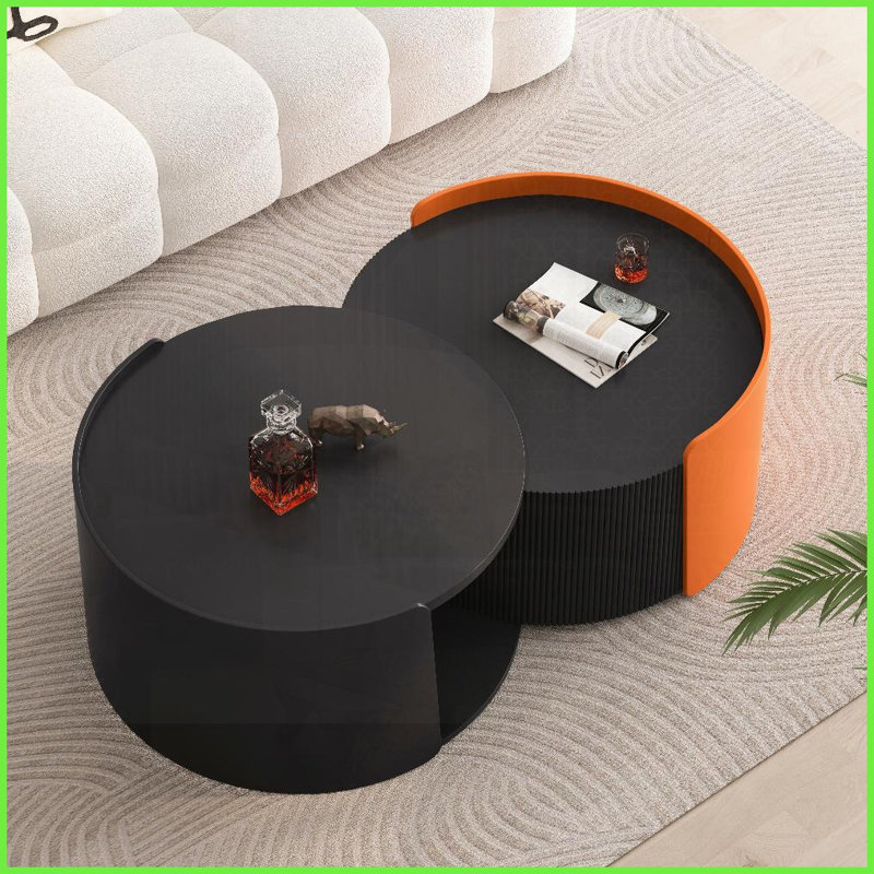 Table basse ronde en panneau de fibres à densité moyenne avec plateau extensible, rangement et amp; Pas d'assemblage pour les petits espaces