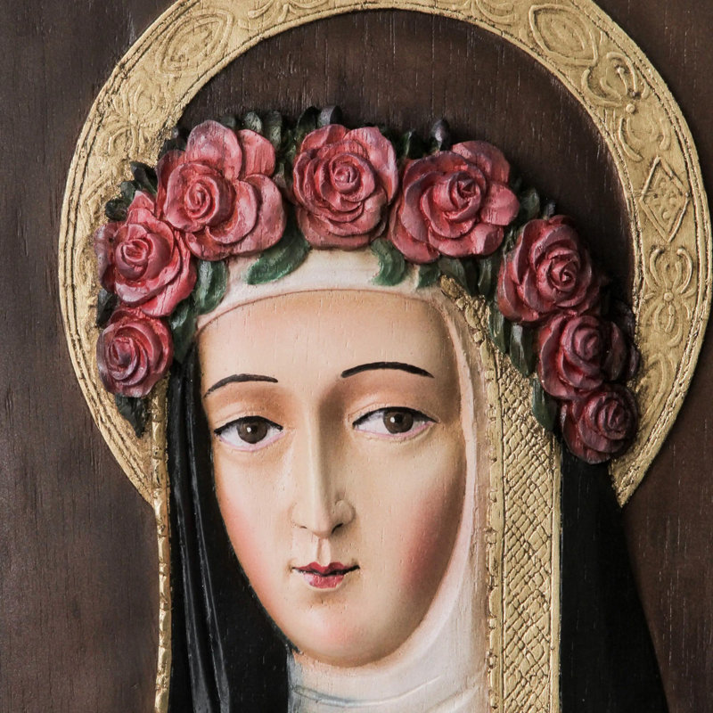 Décoration murale en cèdre sculpté à la main Sainte Rose de Lima