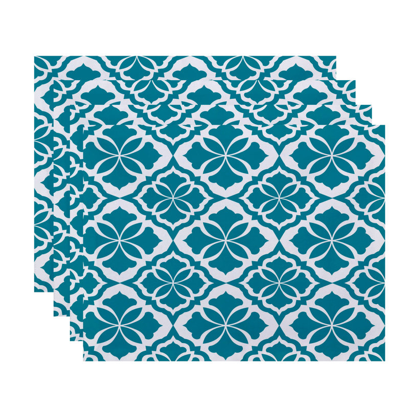 Selina Polyester Floral Rectangle Placemat, Turquoise