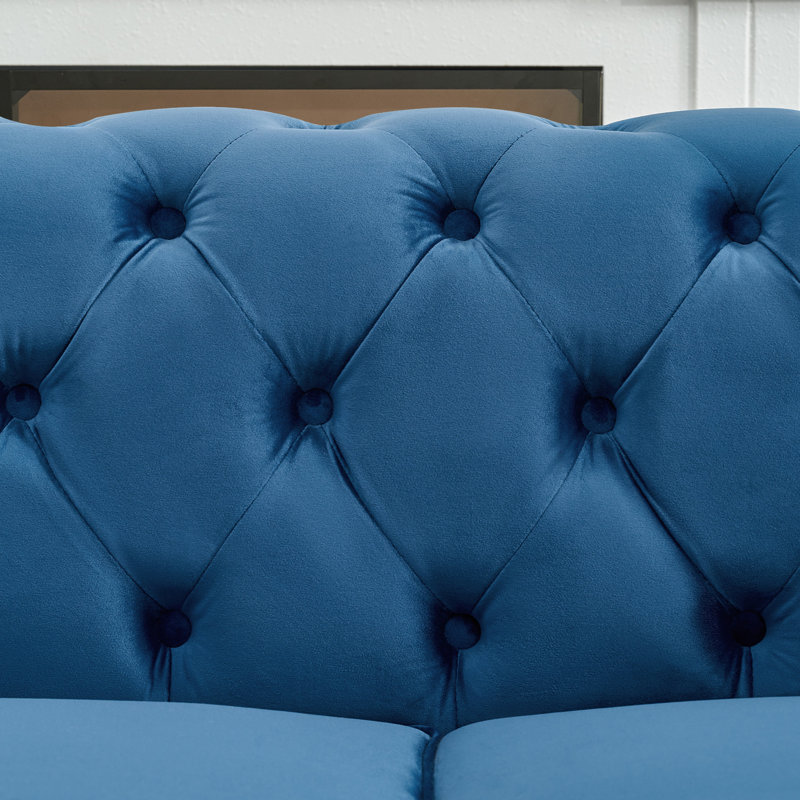 Canapé en velours avec tête de clou 64,96 po Selita, Bleu royal