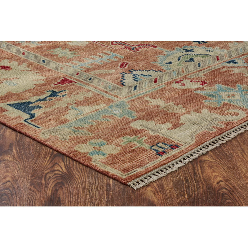 Kali Hand Knotted Wool Oriental Area Rug in Rust, Rectangle 10' x 14'