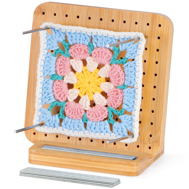 5.9" Crochet Blocking Board With 10 Pegs, Bamboo Granny Square Blocking Board For Crochet & Knitting Projects, Blocking Mats For Crocheting, Crocheting Tool Accessories Gifts For Crocheters