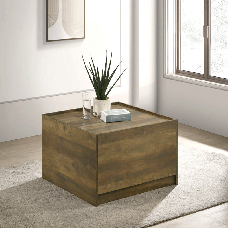 Table basse carrée 31,5 "avec 2 tiroirs en chêne