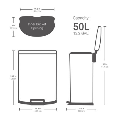 50L Stainless Steel D-Shape Trash Can - Basics by Wayfair™