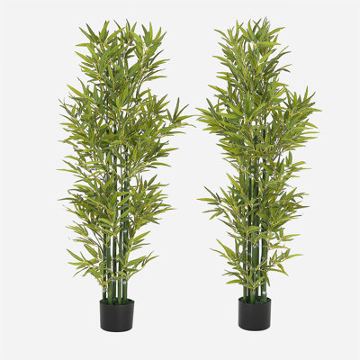 Bambou artificiel 5 pi avec pot en plastique noir, ensemble de 2