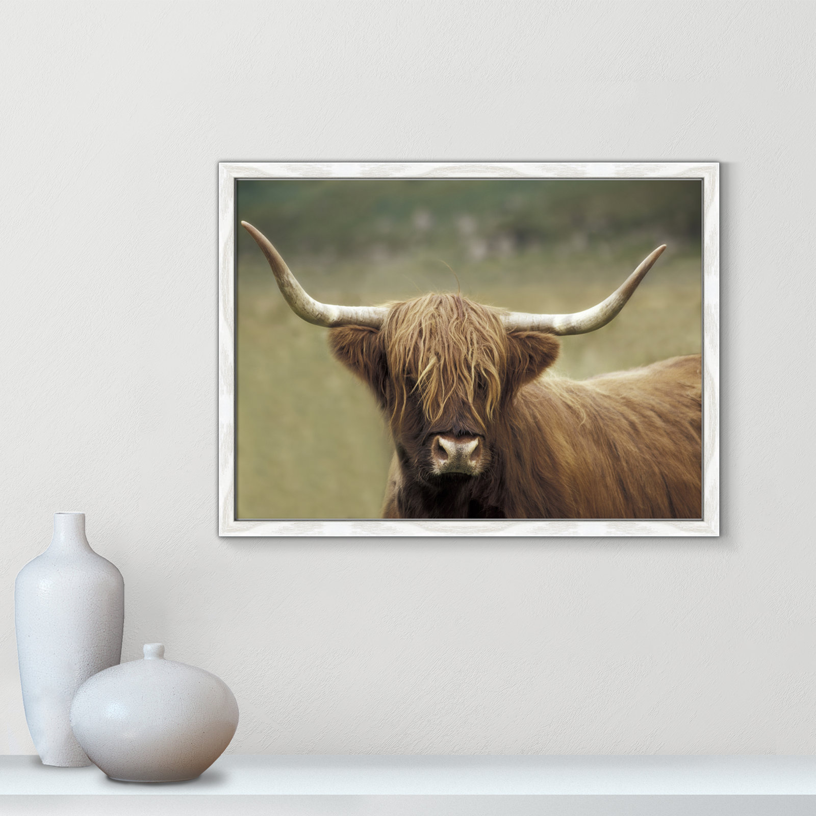 Frederic "Highland Afternoon" Print, 17" H x 23" W x 0.75" D, White Wood Grain Framed