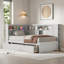 Lit de jour en bois avec tablettes de rangement, station de charge et lit gigogne-609382719