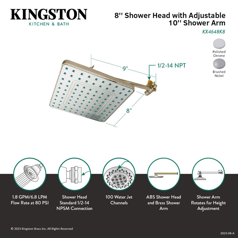 Fortress Adjustable Square Shower Head, Polished Chrome