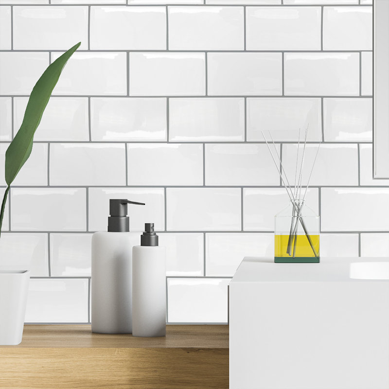 London Metro Classic Brick Brilliant Glossy 3D Tile Stickers, White