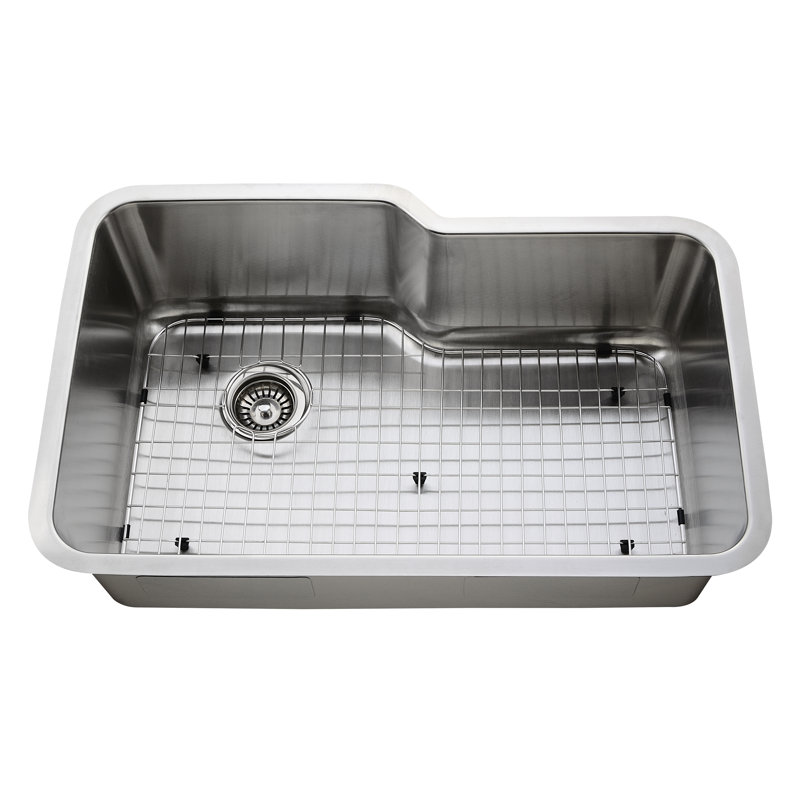 Évier de cuisine à simple cuve encastrable 31,9 po x 20,7 po en acier inoxydable T-304 de calibre 16 avec grille inférieure et crépine
