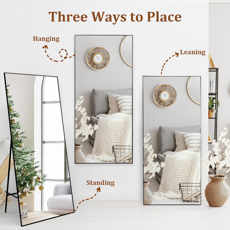 Oversized Full-Body Hanging or Leaning Rectangle Mirror, 71" x 31", Black