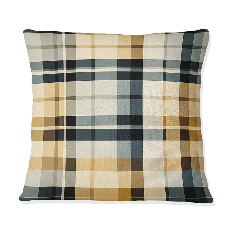 Coussin décoratif en polyester noir et crème à motif écossais Sophistication I, H 16 po x l 16 po