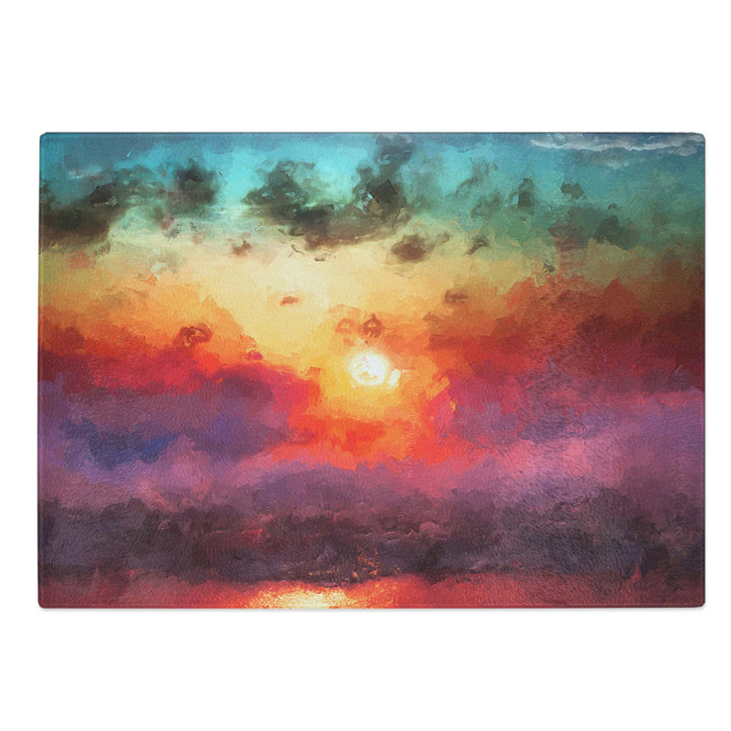 Tempered Glass Sunset over the Ocean Chopping Board, 28.5 cm W x 20 cm L