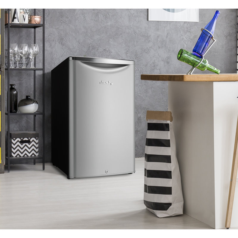 Silver and Black 4.4 cu. ft. Freestanding Mini Fridge with Chrome Handle