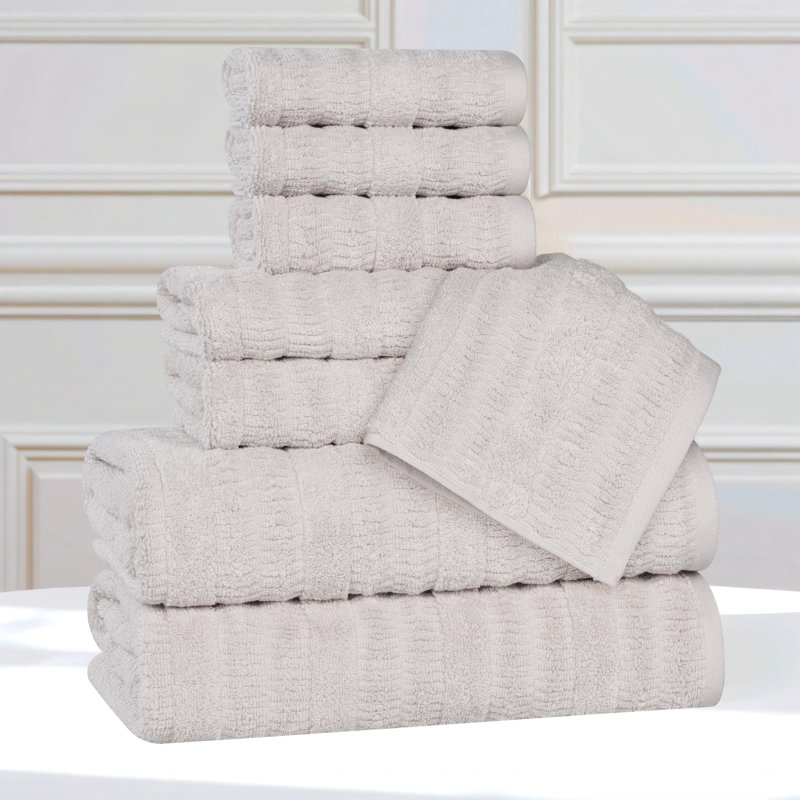 Mika Smart Twist Viscose Cotton Blend Medium Weight Solid Textured Ribbed 8 Piece Towel Set, Silver
