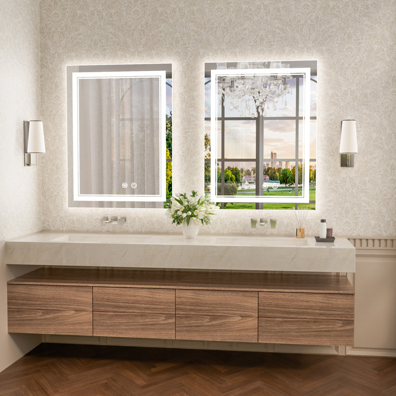 Johnn LED Lighted Bathroom Vanity Mirror 3 Color Dimmable Light & Anti-fog Wall Mirror, 24" x 32"