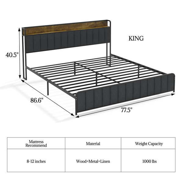 Ebern Designs Bed Frame With Storage Headboard And Charging Station ...