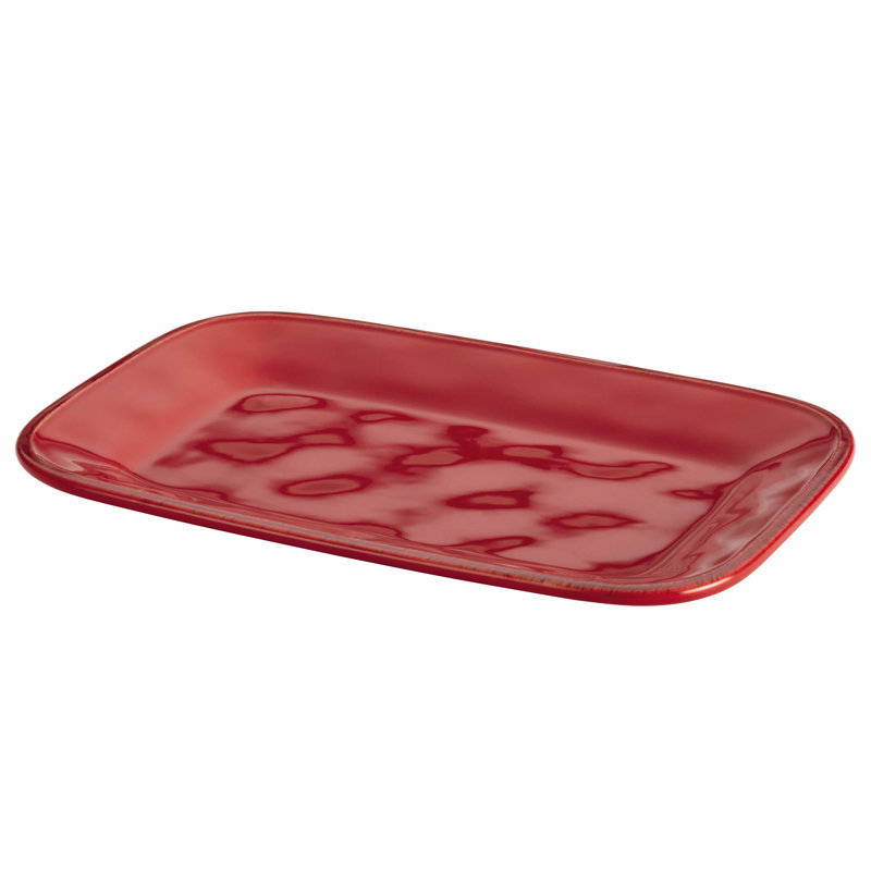Rachael Ray Cucina Dinnerware Stoneware Rectangular Serving Platter, 8 Inch x 12 Inch, Cranberry Red, 1.25" H x 8" W x 12" D