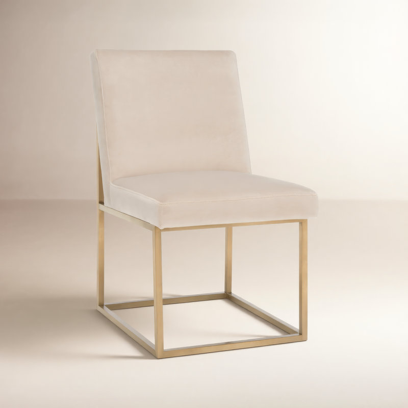 Chaise d'appoint rembourrée en acier inoxydable Athens, Or, Velours taupe