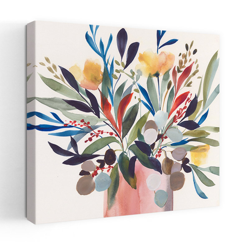 Art mural abstrait contemporain floral symphonique à l'aquarelle, H 36 po x l 36 po