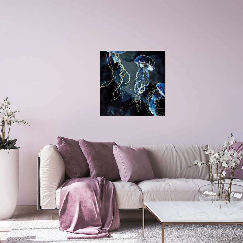 Metallic Ocean III - Imprimé, H 26 po x l 26 po x P 1,5 po, Cadre flottant noir patiné, Pas de tapis