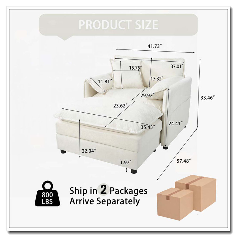 Fauteuil en tissu d'ameublement avec repose-pieds Chenille, Beige