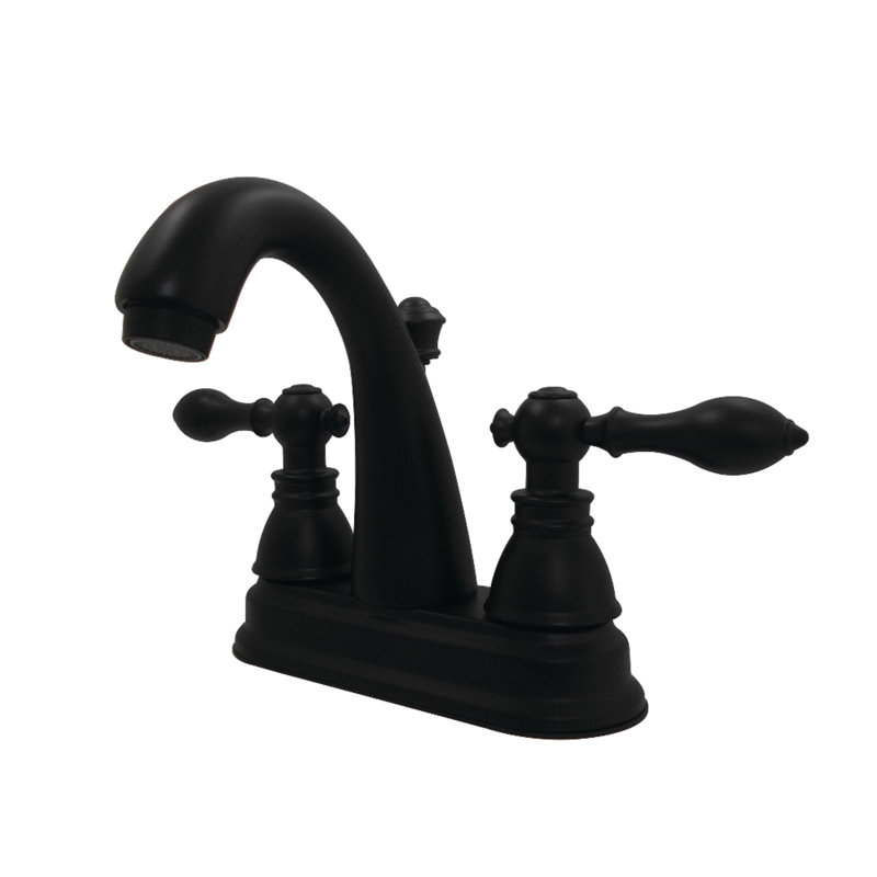 Kingston Brass American Classic Two-Handle 3-Hole Deck Mount 4" Centerset Bathroom Faucet with Plastic Pop-Up, Matte Black