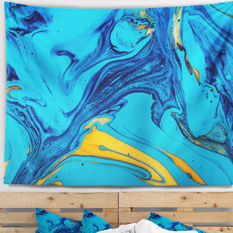Tapisserie mélange de peinture en acrylique bleu doux, H 32 po x l 39 po