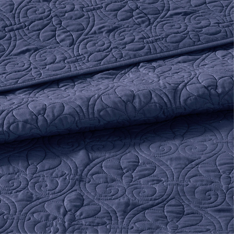 Ensemble de courtepointe réversible bleu marine, Courtepointe très grand + 2 taies décoratives, Marine