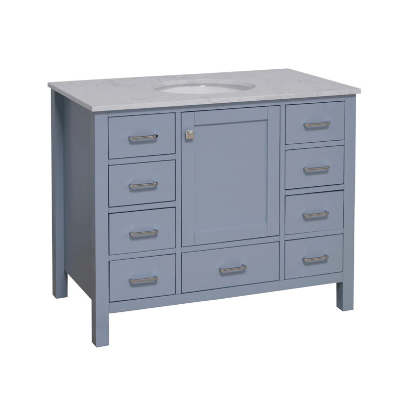 Ensemble de meuble-lavabo simple 42 po Claudett, Bleu poudré, Carrare d'ingénierie