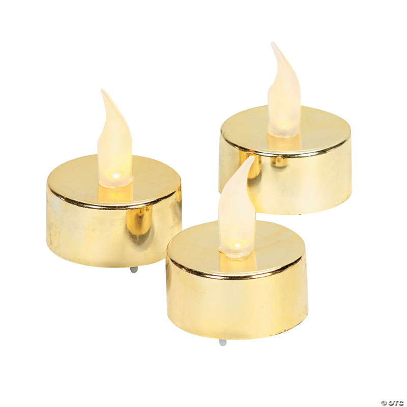 Bougies chauffe-plat dorées à pile - 12 pièces, Doré