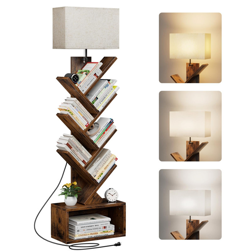 6 Tier Tree Bookshelf With Light, Small Bookcase Tower For Books