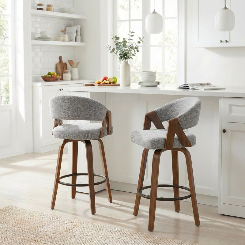 Tabouret de comptoir pivotant rembourré Providence, Gris